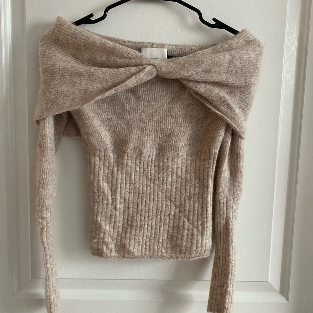 Reformation Off-Shoulder Cream Sweater